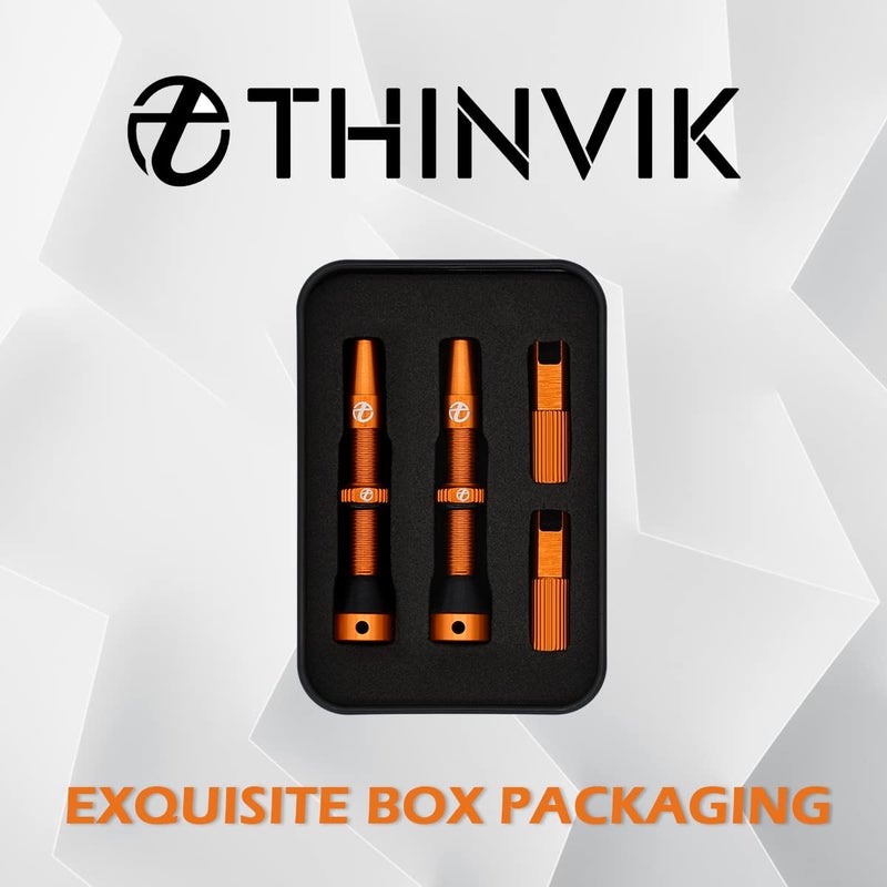 Thinvik Presta Tubeless Valve Stem Kit - 65mm, Super Light Alloy, 2 Valves + Removal Tool (Orange) - Image 4